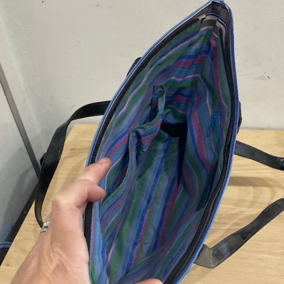 Vintage Y2K Kate Spade Blue and Brown Striped Handbag - Picture 7 of 9